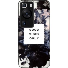 Coque Huawei P60 - Silicone rigide noir Marble Good Vibes Only