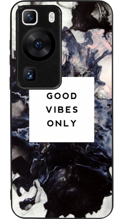 Coque Huawei P60 - Silicone rigide noir Marble Good Vibes Only