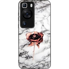 Coque Huawei P60 - Silicone rigide noir Marble Rose Gold