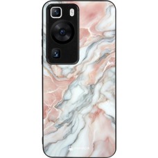 Coque Huawei P60 - Silicone rigide noir Marbre Rose Lumineux