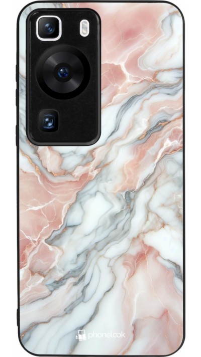 Coque Huawei P60 - Silicone rigide noir Marbre Rose Lumineux