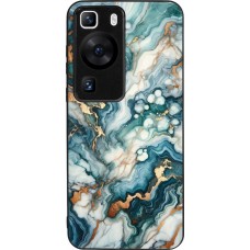 Coque Huawei P60 - Silicone rigide noir Marbre Vert Bleu Doré
