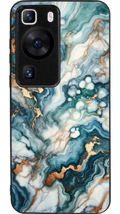 Coque Huawei P60 - Silicone rigide noir Marbre Vert Bleu Doré