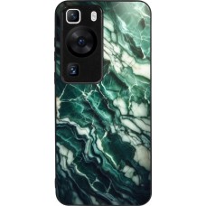 Coque Huawei P60 - Silicone rigide noir Marbre vert majestueux