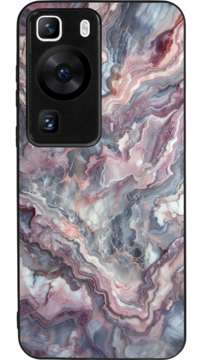 Coque Huawei P60 - Silicone rigide noir Marbre violette argentée