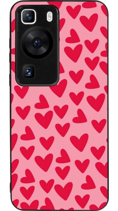 Coque Huawei P60 - Silicone rigide noir Mom 2024 petits coeurs