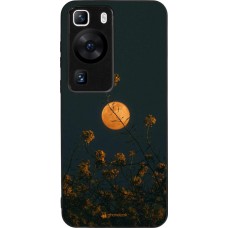 Coque Huawei P60 - Silicone rigide noir Moon Flowers