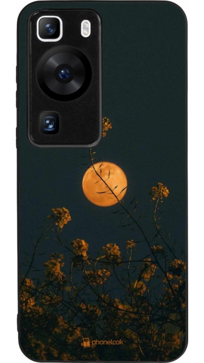 Coque Huawei P60 - Silicone rigide noir Moon Flowers