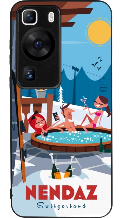 Coque Huawei P60 - Silicone rigide noir Nendaz Mountain Jacuzzi