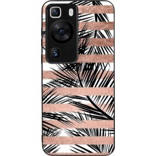 Coque Huawei P60 - Silicone rigide noir Palm trees gold stripes