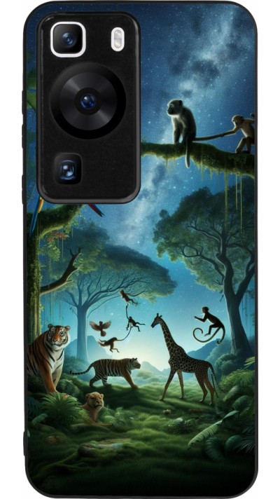 Coque Huawei P60 - Silicone rigide noir Paradis des animaux exotiques