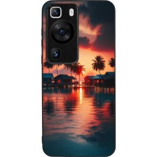Coque Huawei P60 - Silicone rigide noir Paradis Maldives