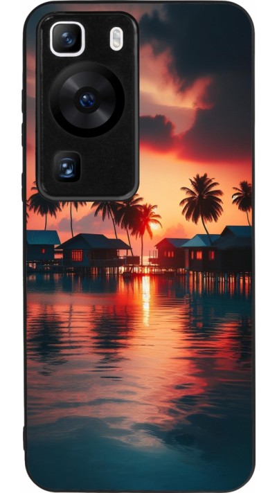 Coque Huawei P60 - Silicone rigide noir Paradis Maldives
