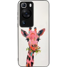 Coque Huawei P60 - Silicone rigide noir Pink Girafe Paint