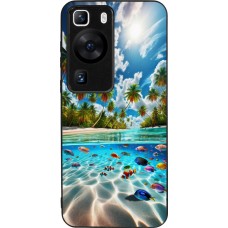Coque Huawei P60 - Silicone rigide noir Plage Paradis