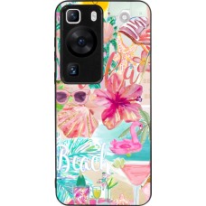 Coque Huawei P60 - Silicone rigide noir Preppy Collage Aloha