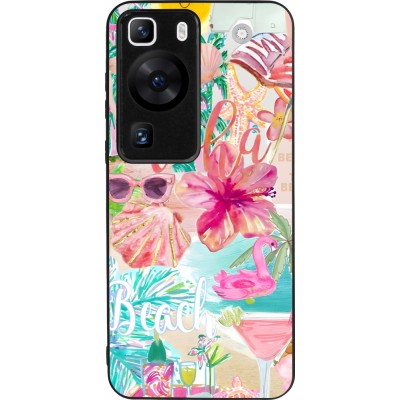 Huawei P60 Case Hülle - Silikon schwarz Preppy Collage Aloha