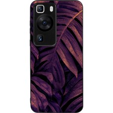 Coque Huawei P60 - Silicone rigide noir Purple Light Leaves