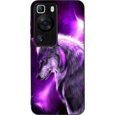 Coque Huawei P60 - Silicone rigide noir Purple Sky Wolf