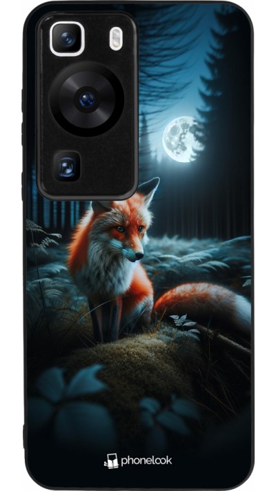 Coque Huawei P60 - Silicone rigide noir Renard lune forêt