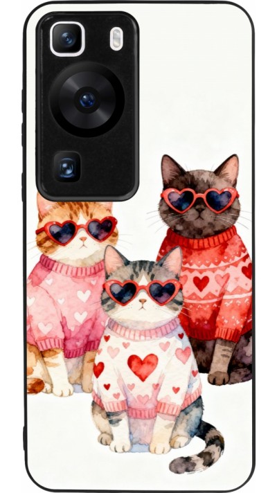 Coque Huawei P60 - Silicone rigide noir Saint Valentines Day 26 Cat Love