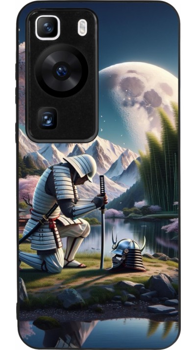 Coque Huawei P60 - Silicone rigide noir Samurai Katana Lune