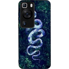 Coque Huawei P60 - Silicone rigide noir Serpent Blue Anaconda