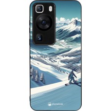 Huawei P60 Case Hülle - Silikon schwarz Snowboarder Berg