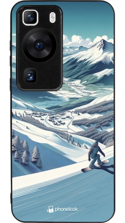 Huawei P60 Case Hülle - Silikon schwarz Snowboarder Berg
