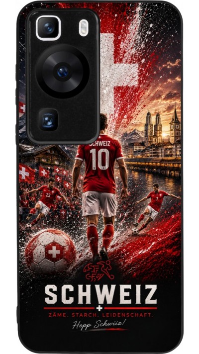 Huawei P60 Case Hülle - Silikon schwarz Fussball Schweiz splash 2026