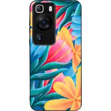 Huawei P60 Case Hülle - Silikon schwarz Spring 23 colorful flowers