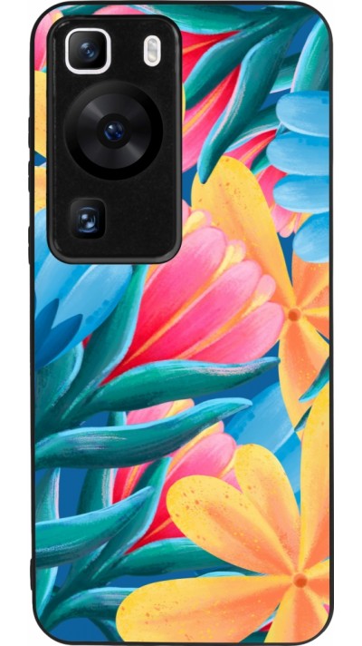 Huawei P60 Case Hülle - Silikon schwarz Spring 23 colorful flowers