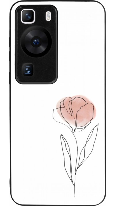 Huawei P60 Case Hülle - Silikon schwarz Spring 23 minimalist flower