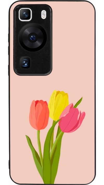 Huawei P60 Case Hülle - Silikon schwarz Spring 23 tulip trio