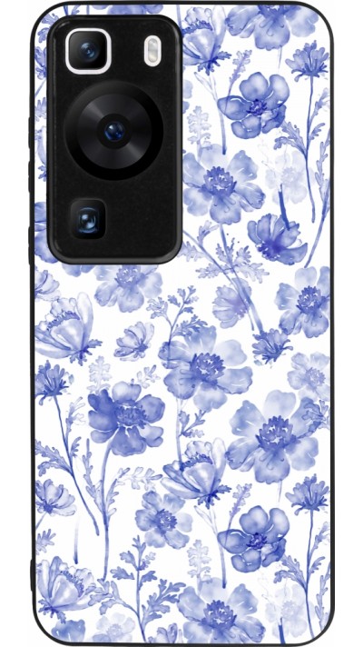 Huawei P60 Case Hülle - Silikon schwarz Spring 23 watercolor blue flowers