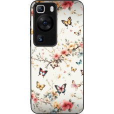 Coque Huawei P60 - Silicone rigide noir Spring 25 Papillons Légers