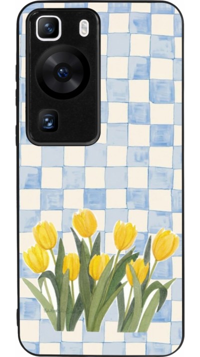 Huawei P60 Case Hülle - Silikon schwarz Blue vichy tulips Spring 2026