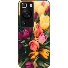 Huawei P60 Case Hülle - Silikon schwarz Bouquet of tulips Spring 2026