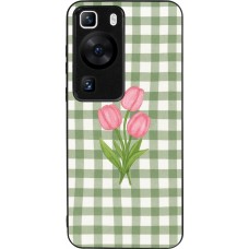 Huawei P60 Case Hülle - Silikon schwarz Green vichy tulips Spring 2026