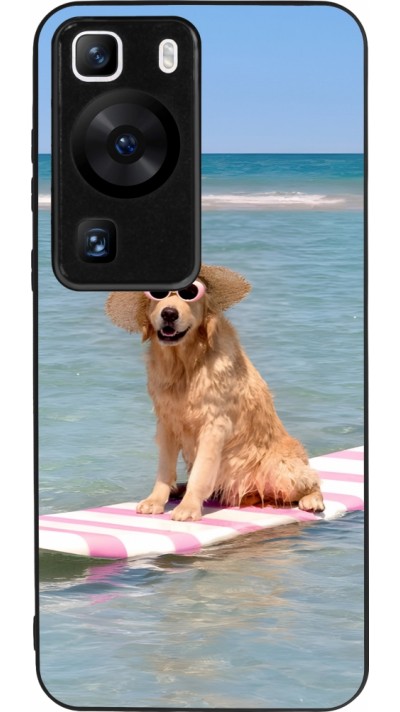 Huawei P60 Case Hülle - Silikon schwarz Summer Dog on Paddle