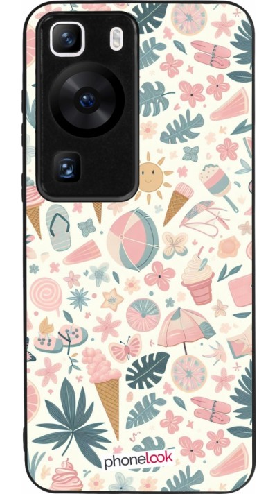 Huawei P60 Case Hülle - Silikon schwarz Sommer Pink Muster
