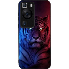 Coque Huawei P60 - Silicone rigide noir Tiger Blue Red