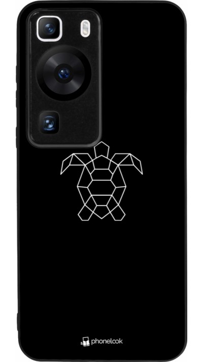 Coque Huawei P60 - Silicone rigide noir Turtles lines on black