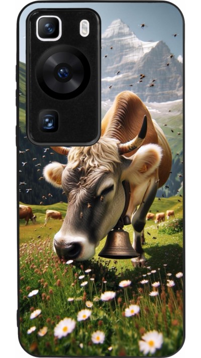 Coque Huawei P60 - Silicone rigide noir Vache montagne Valais