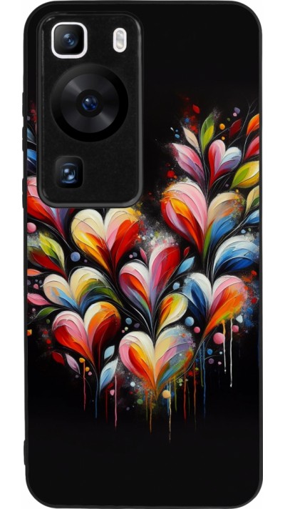 Coque Huawei P60 - Silicone rigide noir Valentine 2024 Coeur Noir Abstrait
