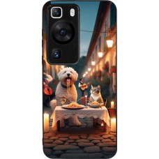 Coque Huawei P60 - Silicone rigide noir Valentine 2024 Dog & Cat Candlelight