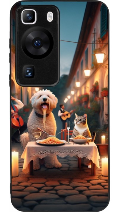 Coque Huawei P60 - Silicone rigide noir Valentine 2024 Dog & Cat Candlelight
