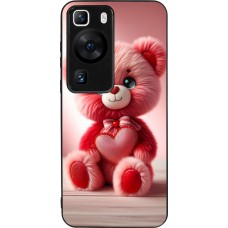 Coque Huawei P60 - Silicone rigide noir Valentine 2024 Ourson rose