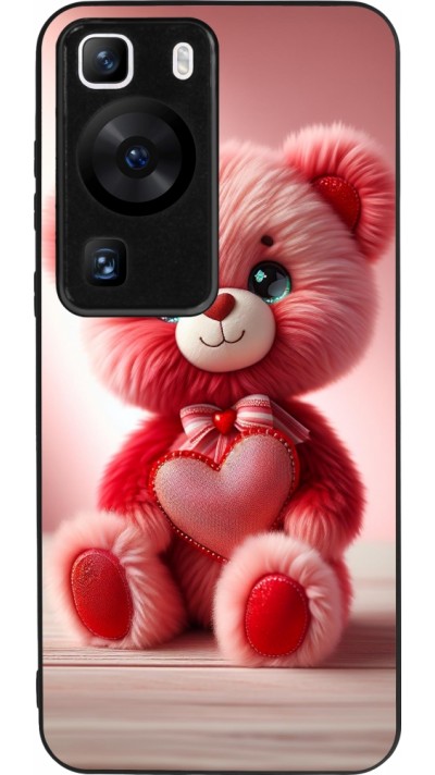 Coque Huawei P60 - Silicone rigide noir Valentine 2024 Ourson rose
