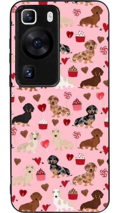 Coque Huawei P60 - Silicone rigide noir Valentine 2024 puppy love